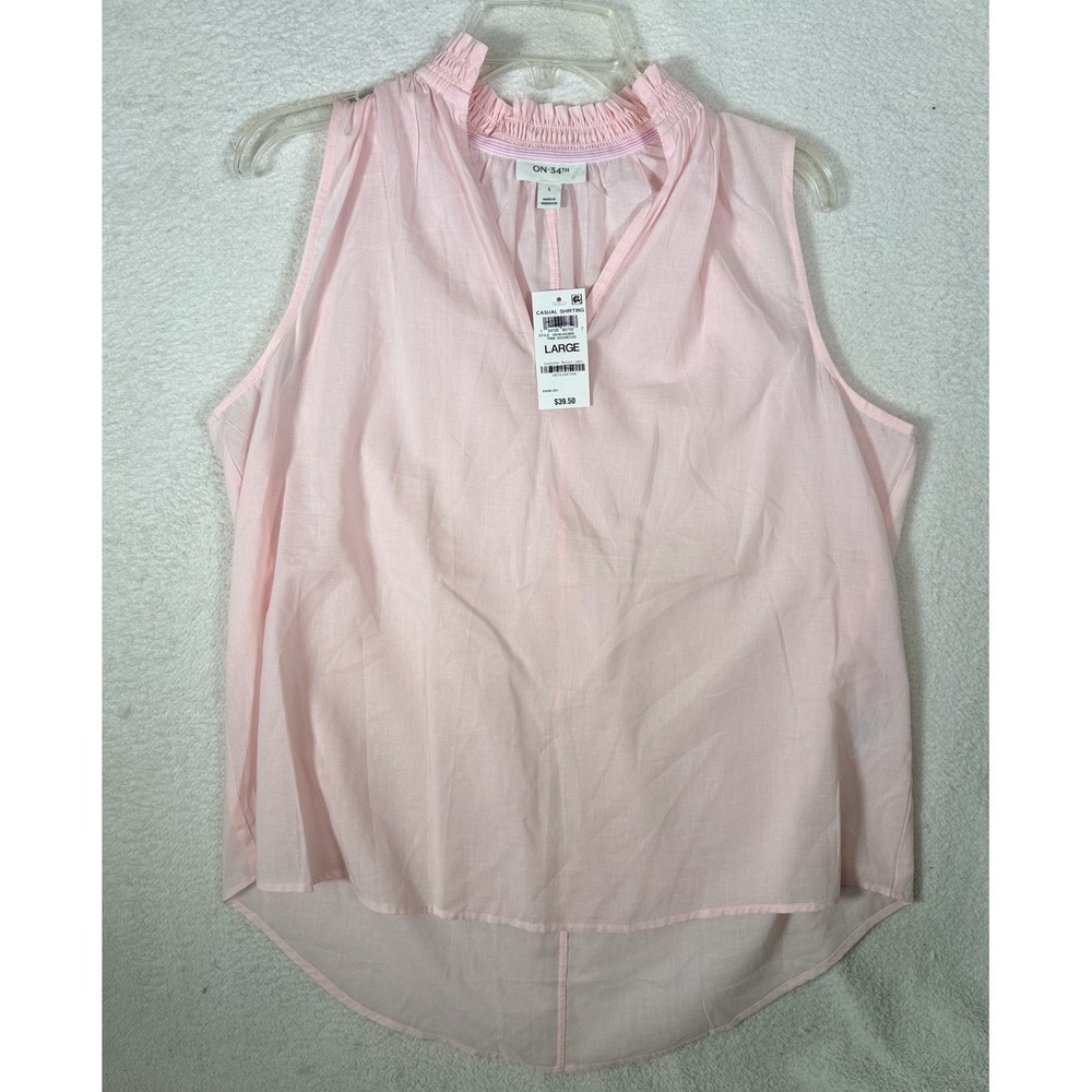 On 34th Womens Pink Dogwood Sleeveless Ruffle Neck Blouse Large L NWT New $39.50